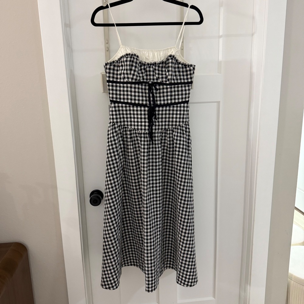 For Love & Lemons Georgia Gingham Midi Dress Black White Size S NWOT Cottagecore